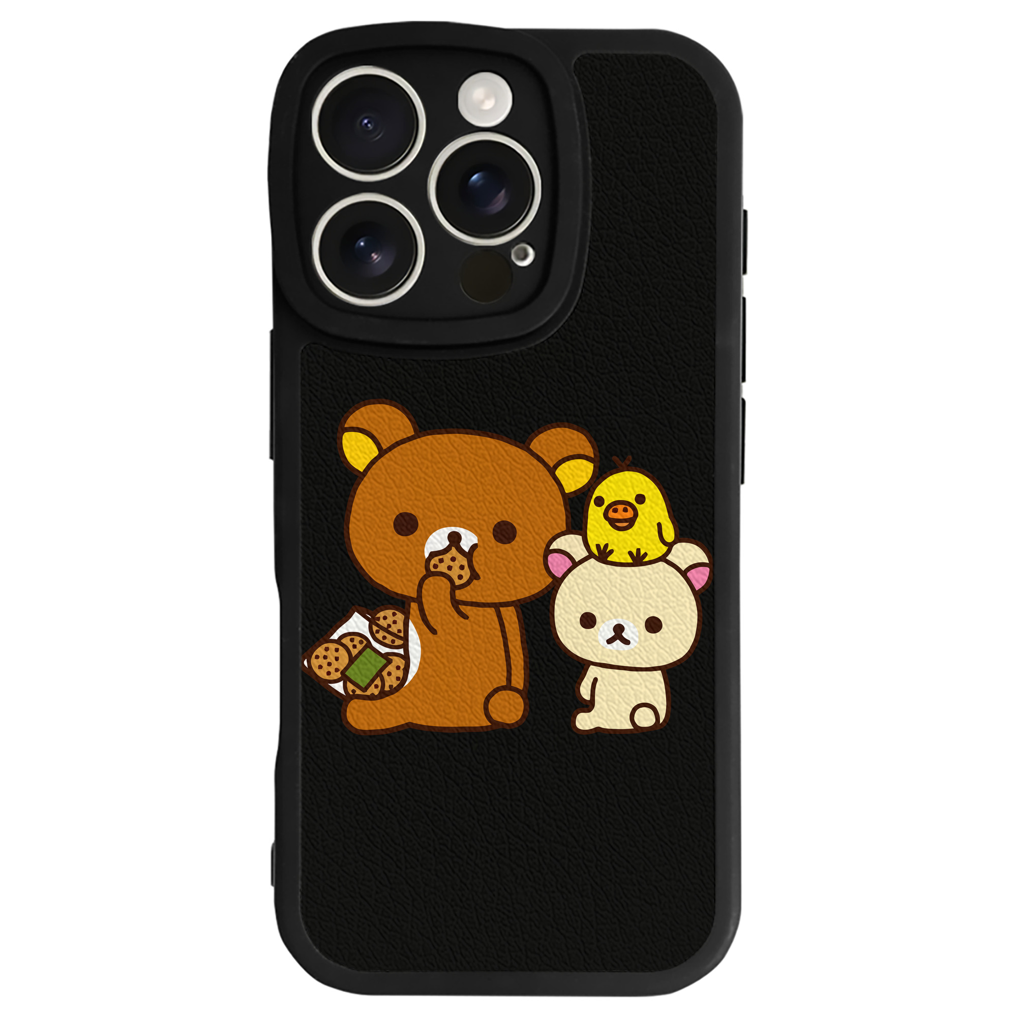 （画像用） リラックマ リラックマ キイロイトリ Rilakkuma Korilakkuma Kiiroitori 【iPhone 16シリーズ対応】シリコンスマホケース（レザー調） 材質：シリコン